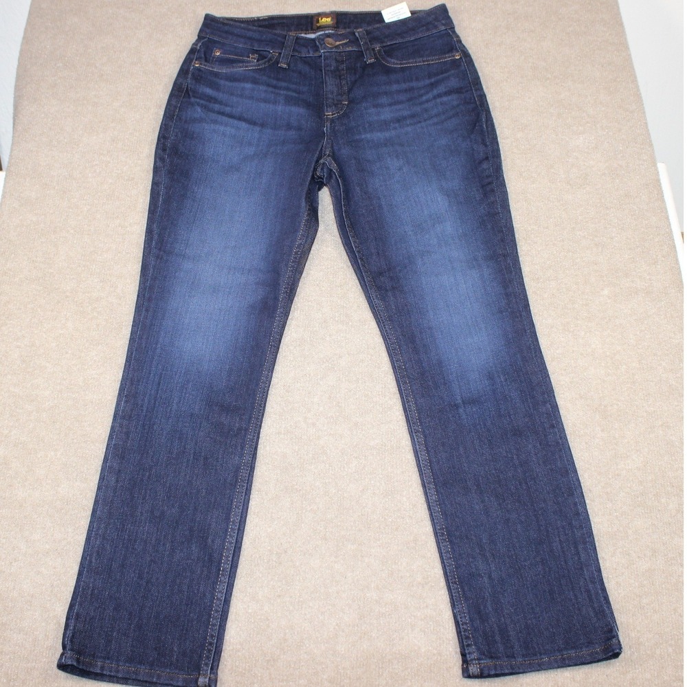Lee Straight Mid Rise Jeans Womens 6 Short Deep Indigo Blue Denim 101CMSEW2